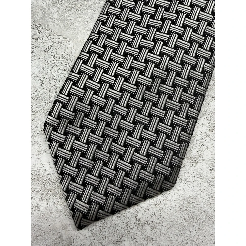 IKE BEHAR 100%‎ Silk Tie Mens One Size Black Geometric Jacquard Pointed Necktie